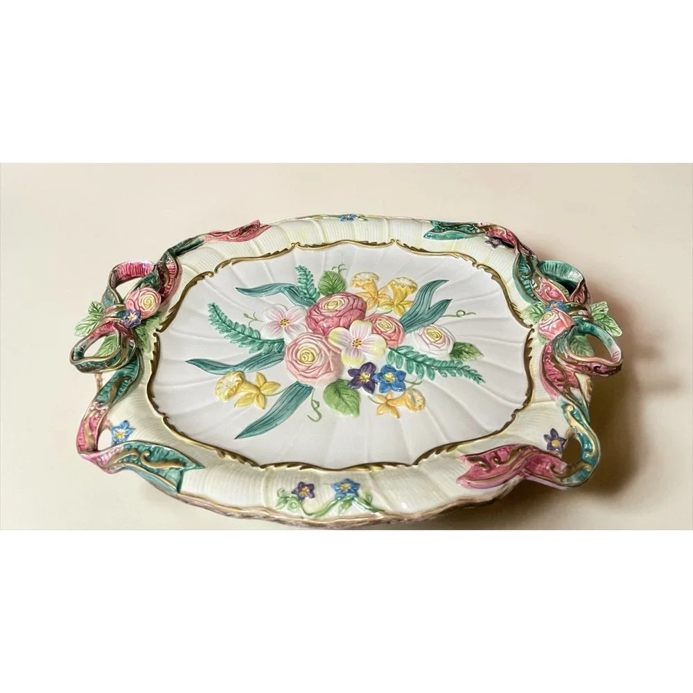 Fitz & Floyd Woodland Spring Large Oval Embossed‎ Serving Platter Floral Flowers